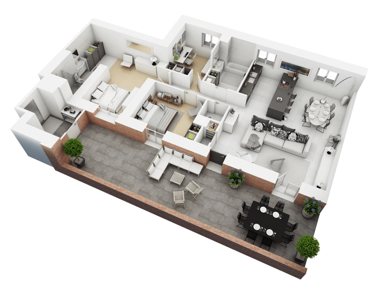 25 More 3 Bedroom 3D Floor Plans