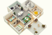 Concept 20+ Three Bedroom House Plan 3d