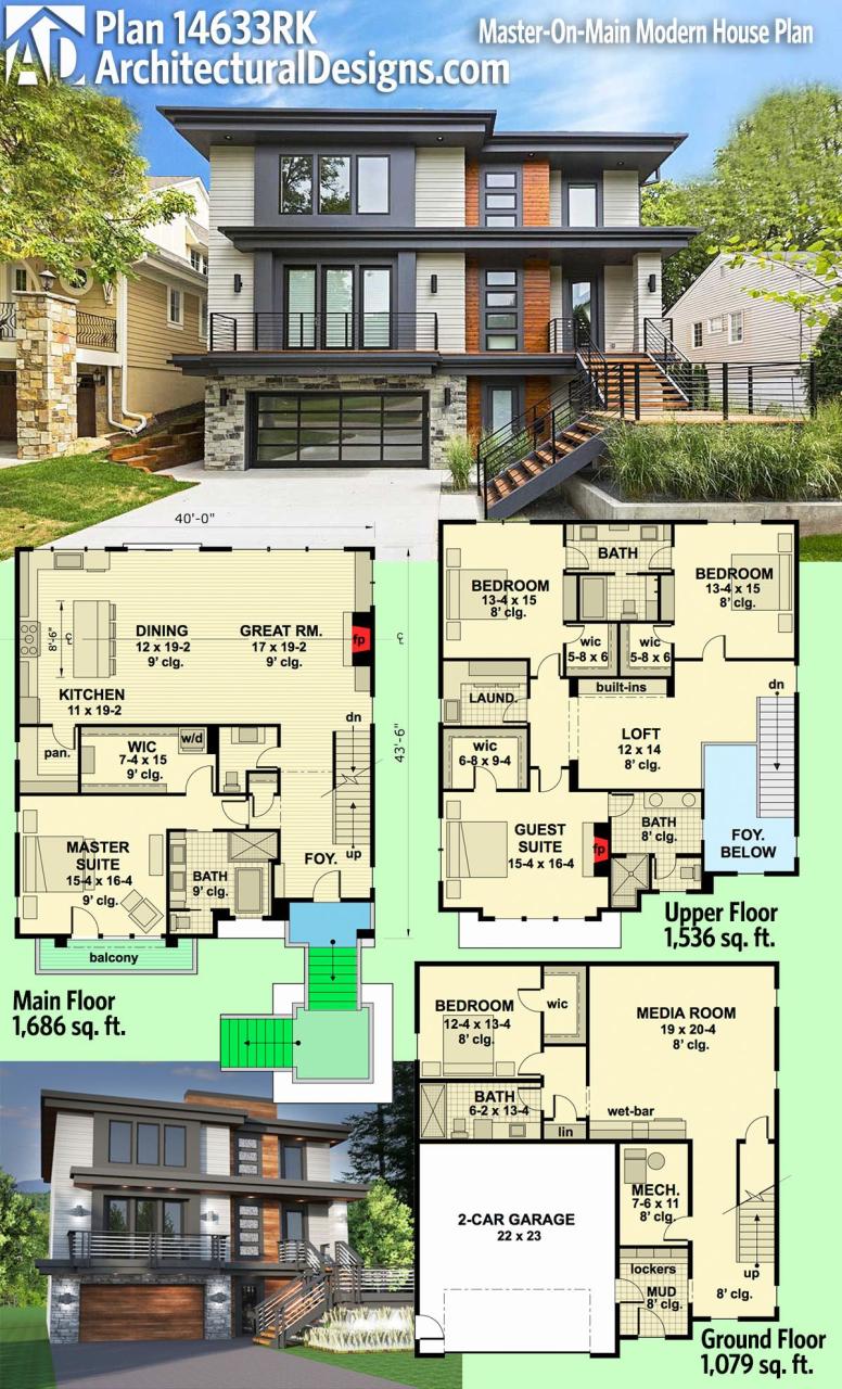 Plan 14633RK MasterOnMain Modern House Plan Diseños de casas