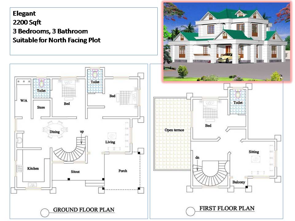 Kerala Style House Plans 2200 Sqft 3 Bedroom 2 Story House