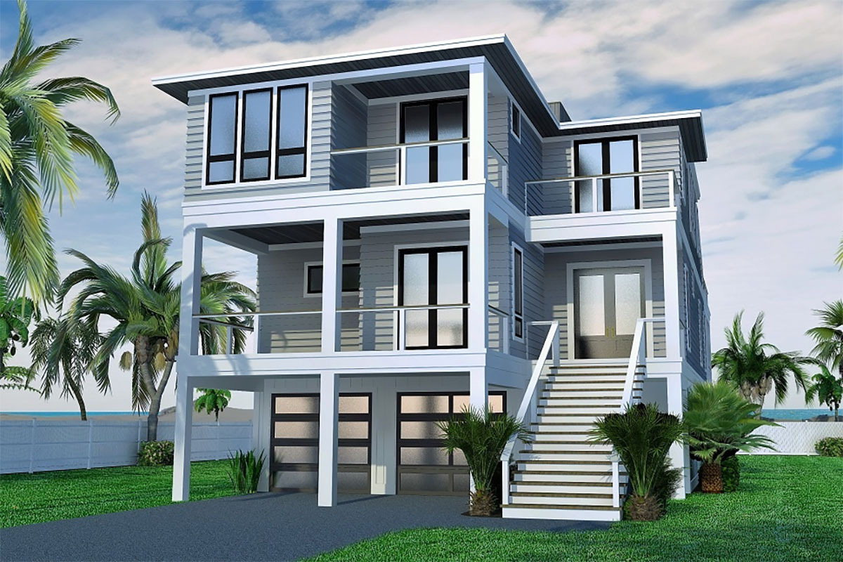 Coastal Contemporary House Plan with Rooftop Deck 15220NC