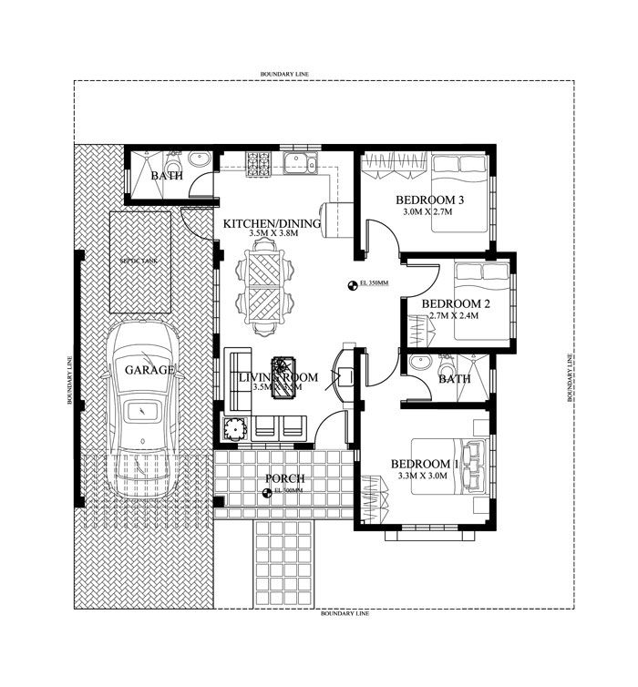 Bungalow house designs series, PHP2015016 is a 3bedroom floor plan