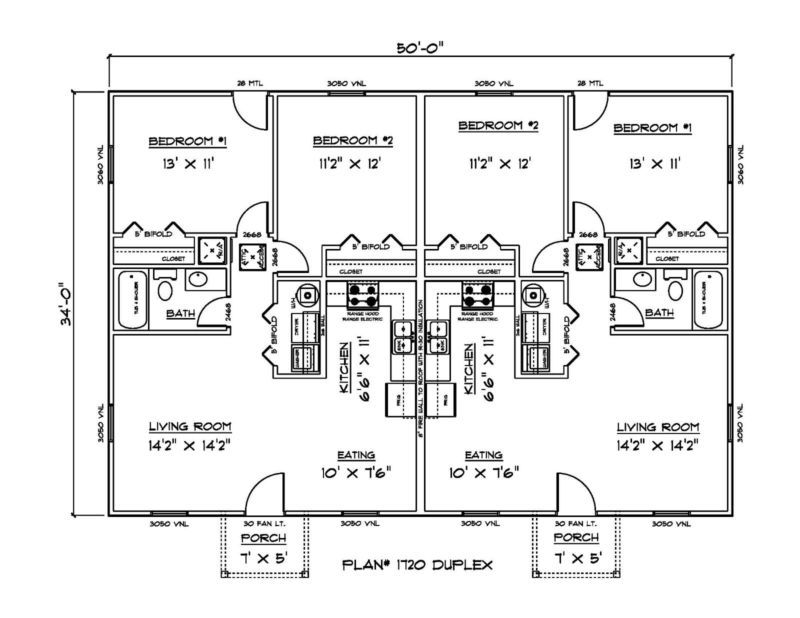 Set of Plans for Affordable Duplex 1700 Sq. Ft. Htd. Duplex floor
