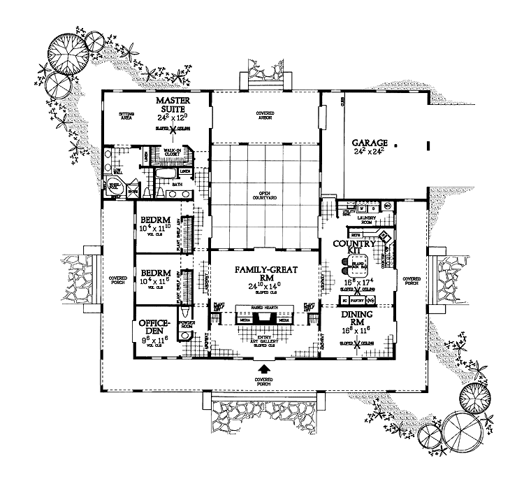 U Shaped House Plan with Courtyard floor plans Pinterest