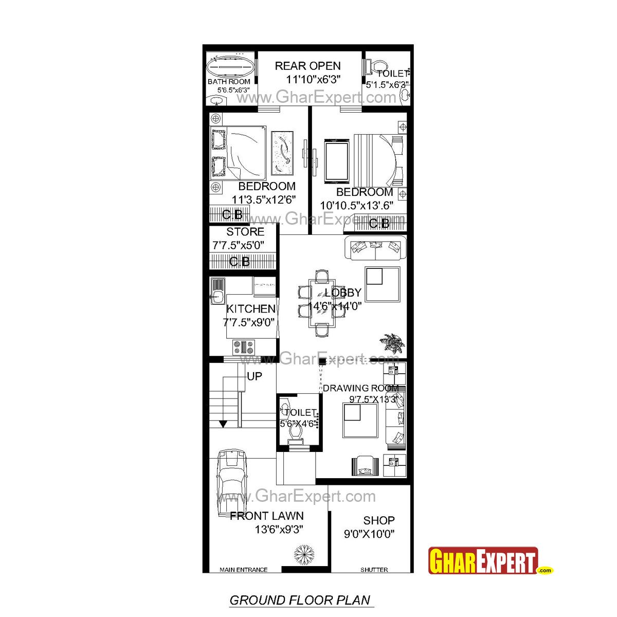 House Plan for 24 Feet by 60 Feet plot (Plot Size160 Square Yards