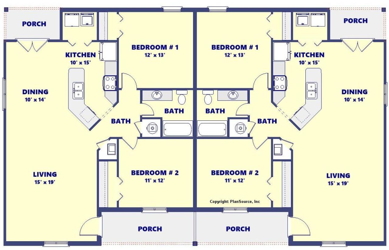 S0213d 2 Bedroom 1 Bath Duplex with covered porches Duplex floor