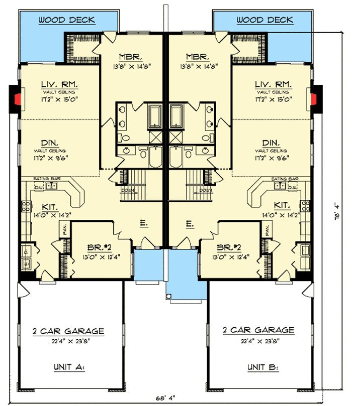Plan 89902AH Traditional Duplex With Lower Level Duplex floor plans
