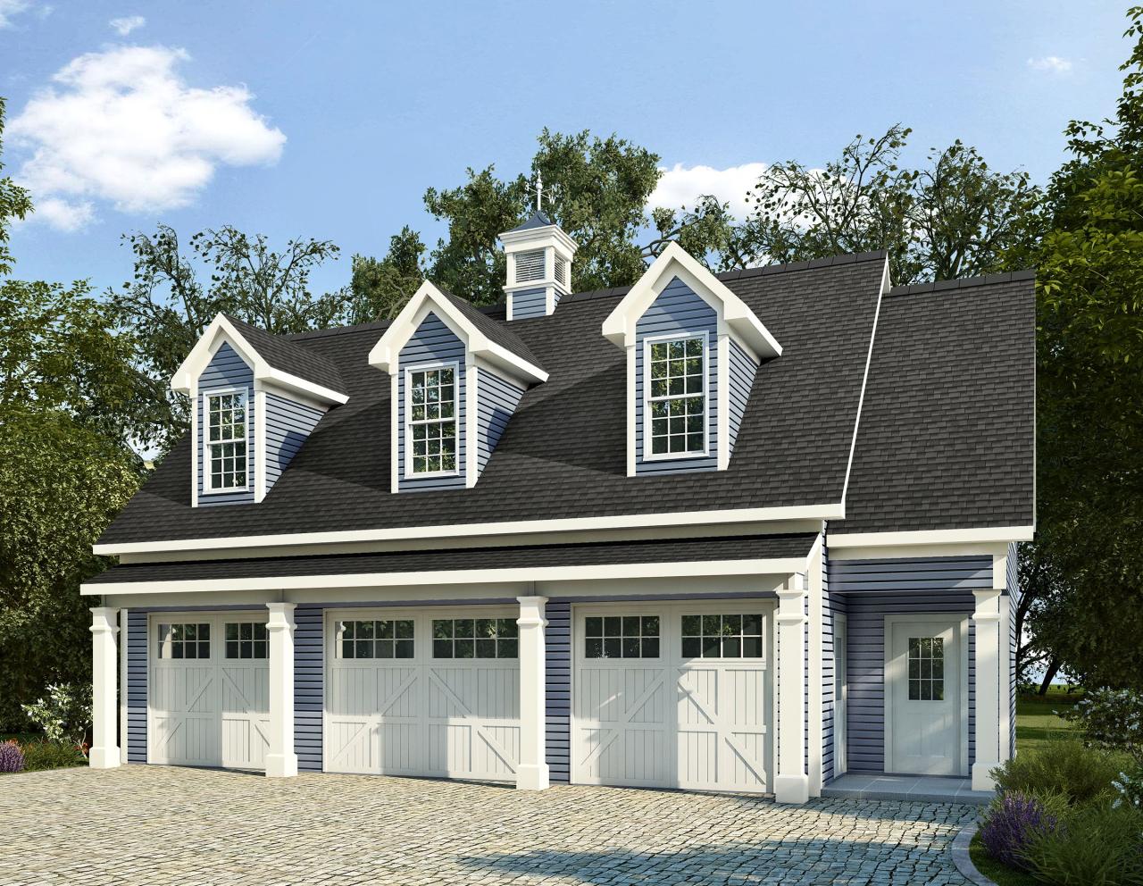 Plan 36058DK 3 Car Carriage House Plan with 3 Dormers Carriage house