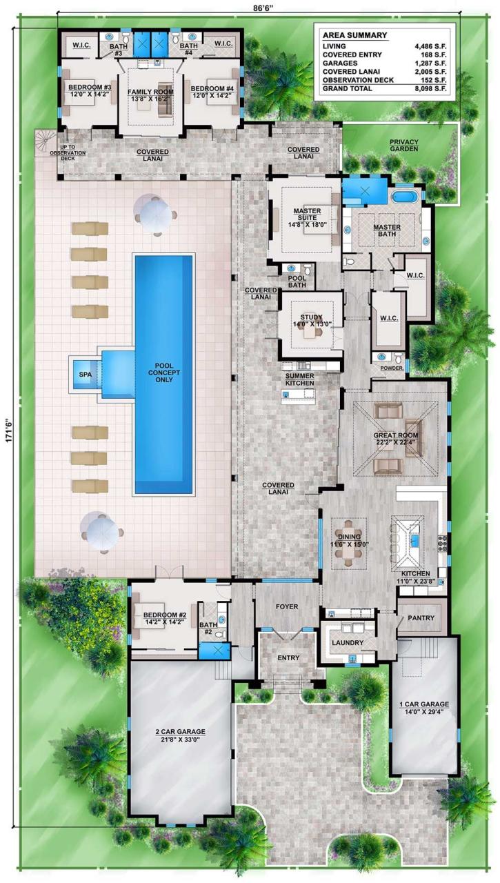 Plan 86030BS Florida House Plan with Guest Wing Pool house plans