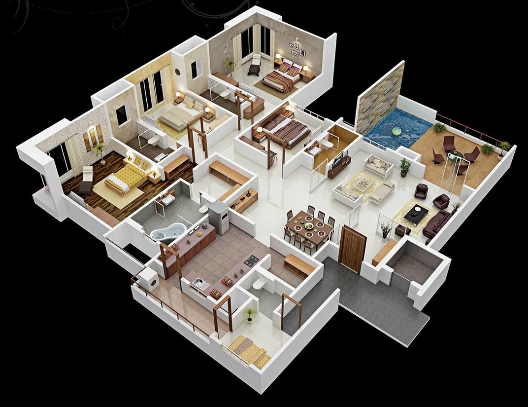 50 Four “4” Bedroom Apartment/House Plans Architecture & Design