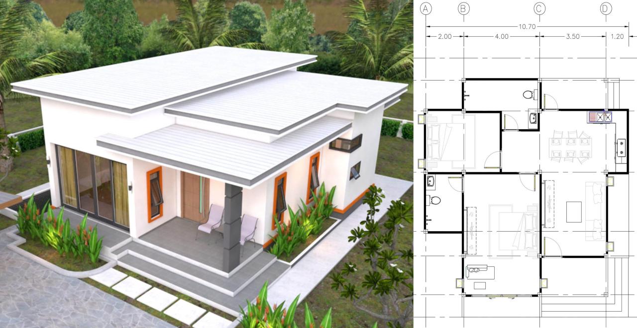 Modern House Plans 10.7×10.5 With 2 Bedrooms Flat Roof Engineering