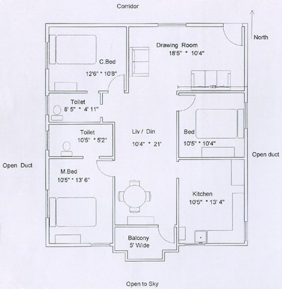 3 Bedroom Flat Plan Drawing House Wallpaper