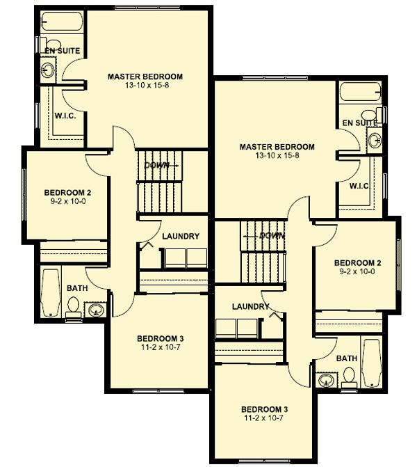 Plan 67718MG Duplex House Plan For The Small Narrow Lot Duplex floor